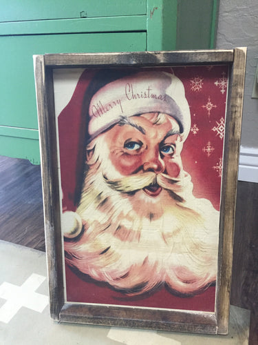 Vintage Santa Paper Wood Sign