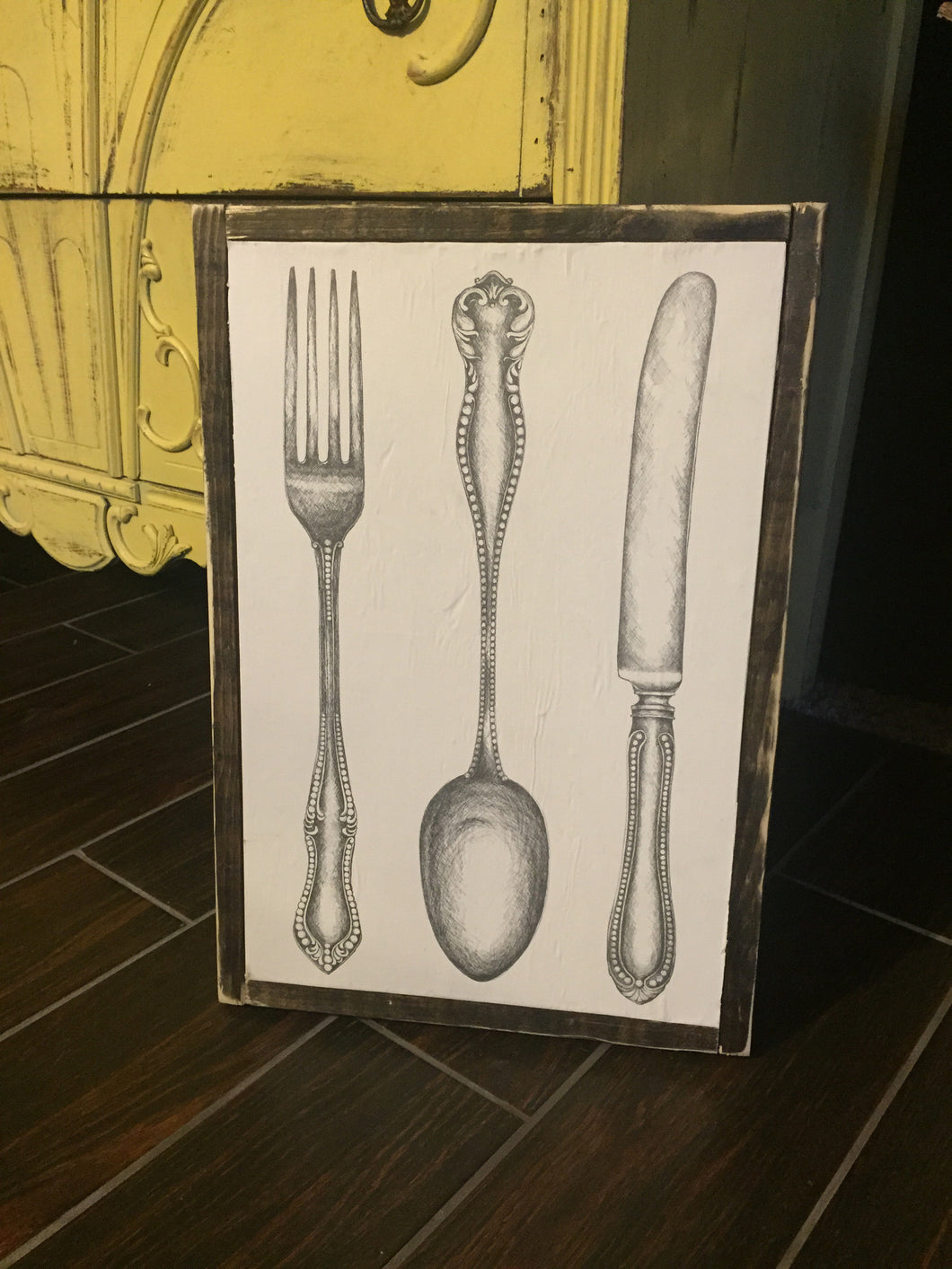 Fork Spoon Knife Vintage Paper Sign