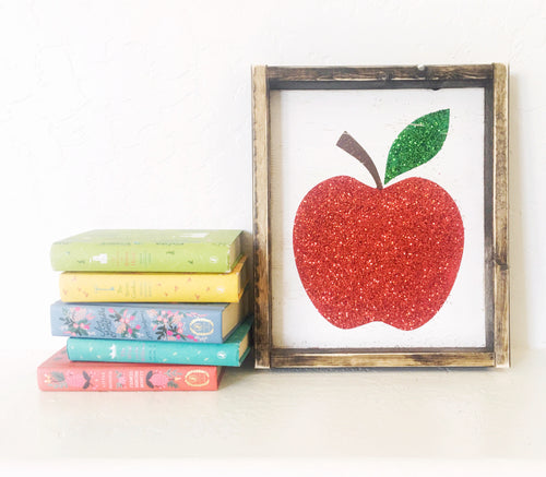 Glitter Apple- Wood Sign